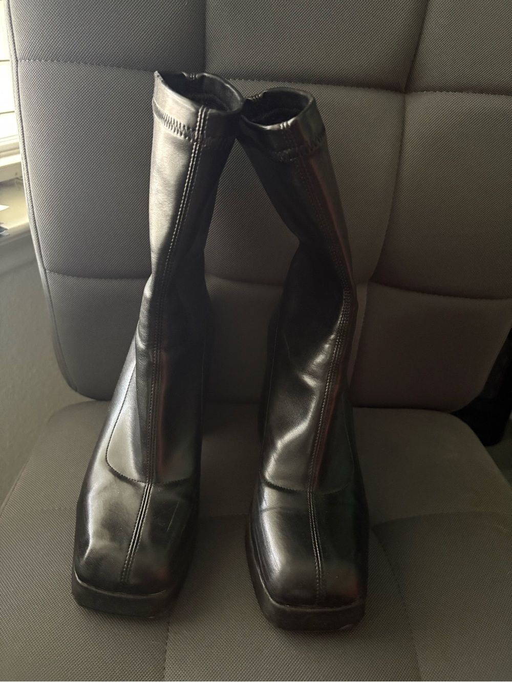 SHEIN Black Mid-Calf Square-Toe Block Heel Boots